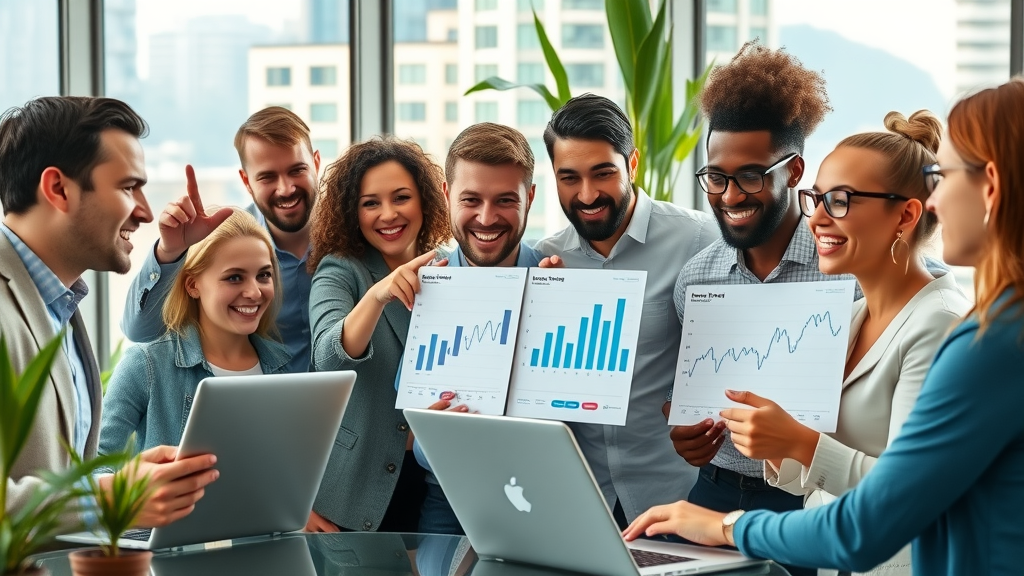 boosting social media reach marketers analyzing graphs modern office