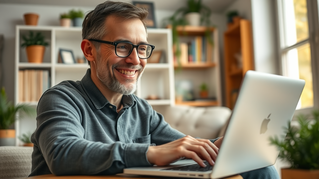 happy customer posting a product review online, customer review as user-generated content