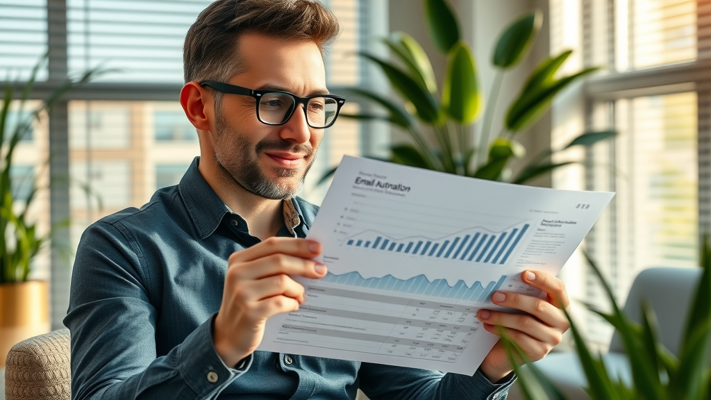 Entrepreneur analyzing ROI and analytics from automated email marketing service