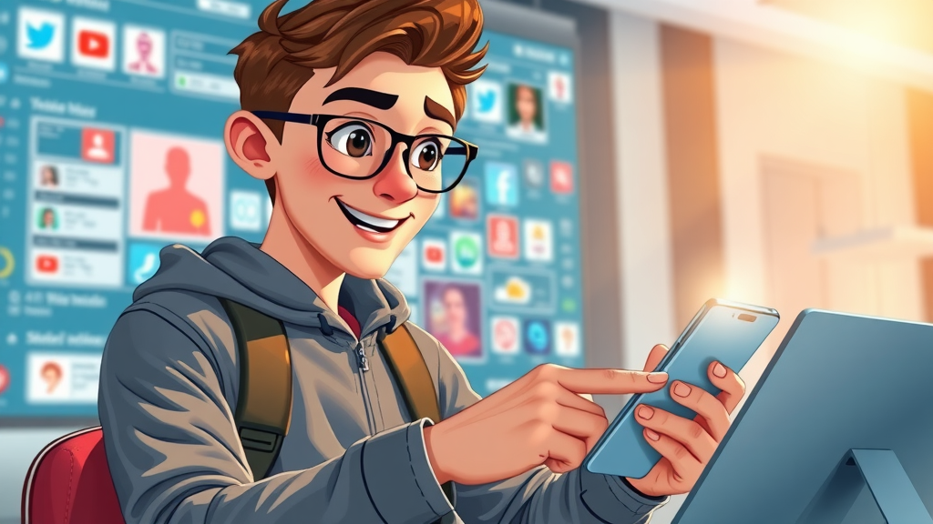youthful marketer reviewing and engaging with social media feeds on mobile