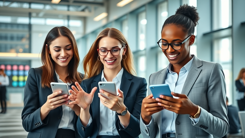 Vibrant global business team collaborating with smartphones and mobile analytics. Mobile marketing and real-time engagement in action.