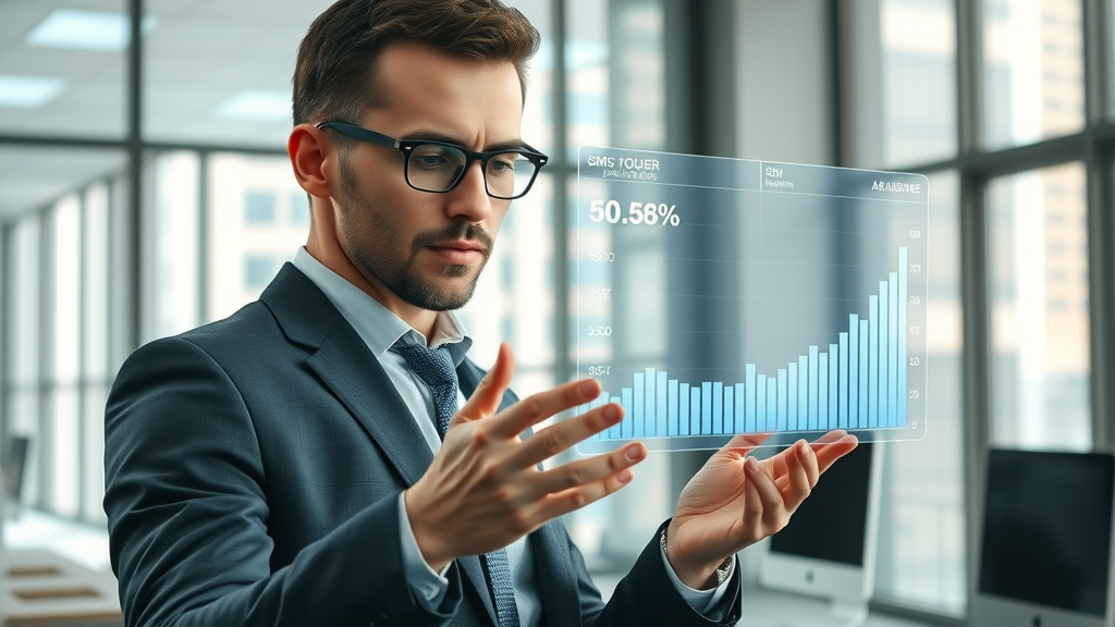 sms marketing open rates graph, business marketer analyzing data, high open rates in sms marketing, text messages performance