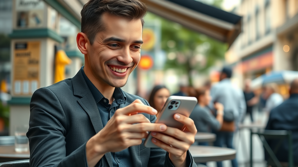 young professional browsing local business listings on smartphone, mobile local seo search