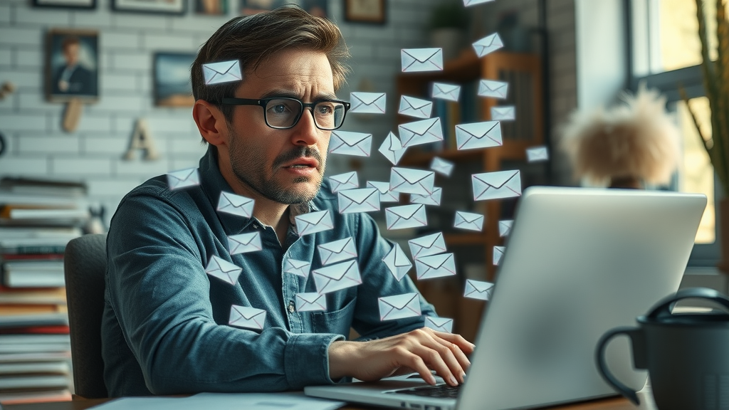 Subscriber overwhelmed by too many email marketing messages, showing the importance of avoiding list fatigue