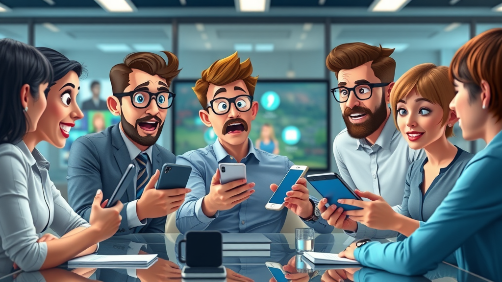 Contemporary marketers brainstorming creative marketing campaigns on tablets and smartphones. Mobile app and marketing strategy collaboration.