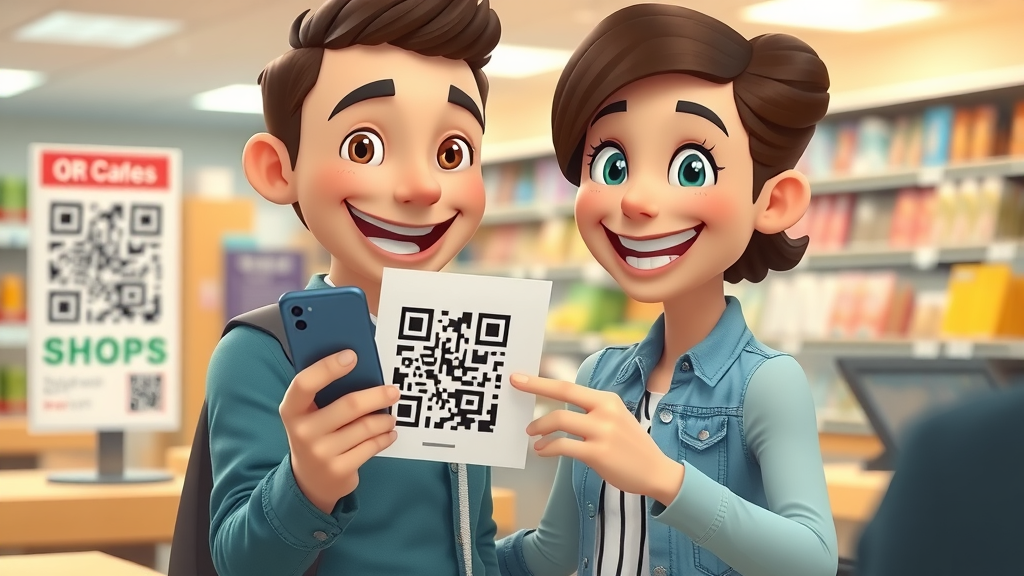 happy customer scanning qr code near checkout for easy google business profile access