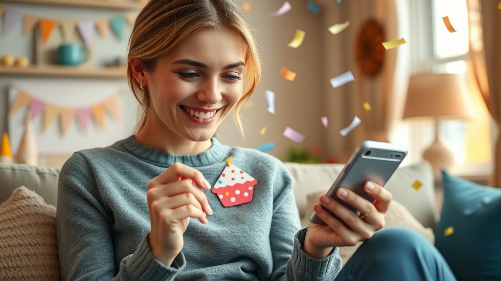 personalized birthday email marketing viewed by cheerful shopper on mobile device