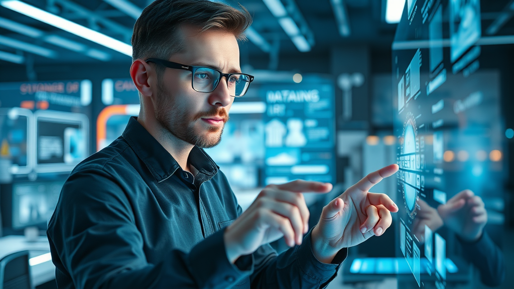 futuristic marketer using AI tools to manage user-generated content trends