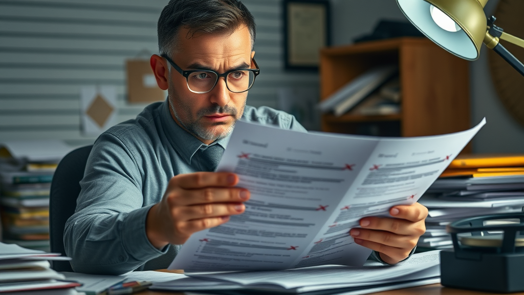 concerned business owner reviewing documents and duplicate Google My Business listings