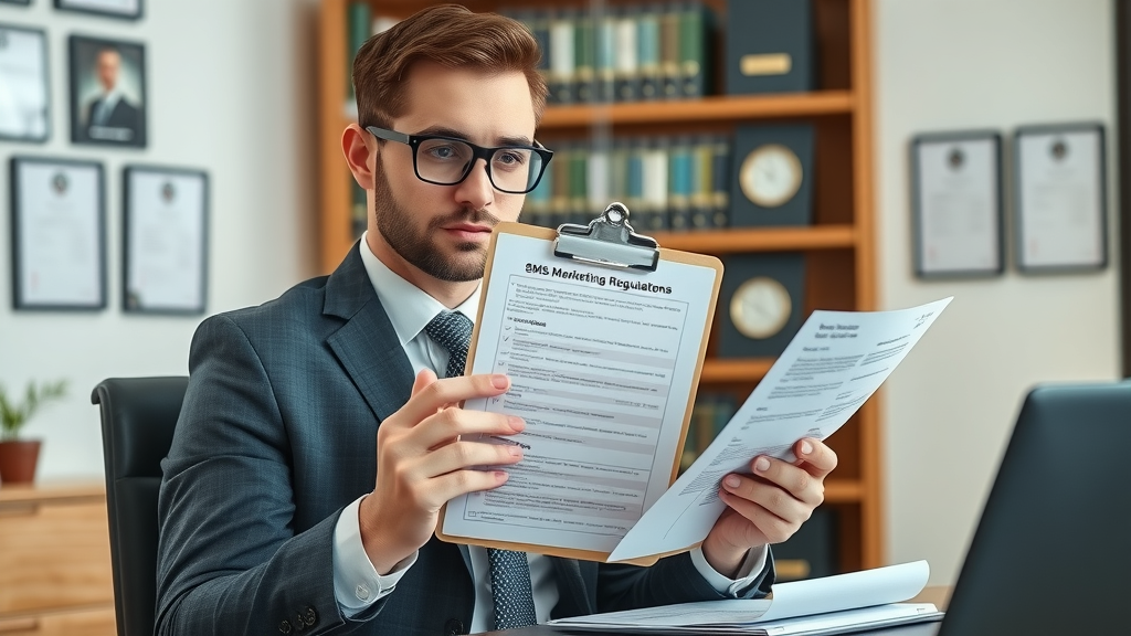 compliance officer reviewing sms marketing regulations checklist, sms compliance best practices