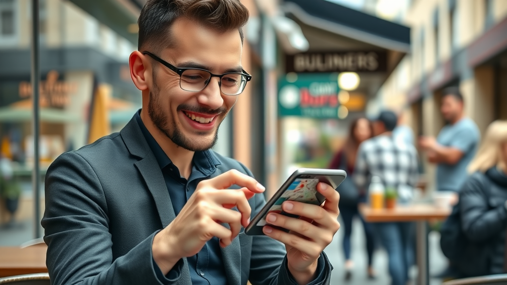 customer using mobile device for local search of business