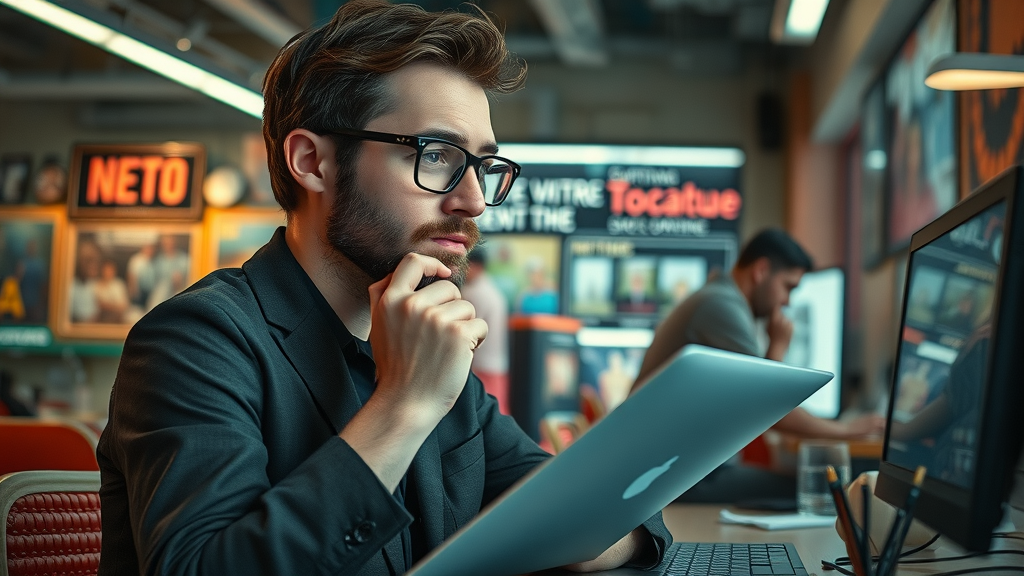 marketing strategist analyzing user-generated content from vintage and modern social media platforms