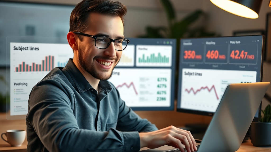 Split testing subject lines for email marketing best practices with digital marketer comparing dashboard results