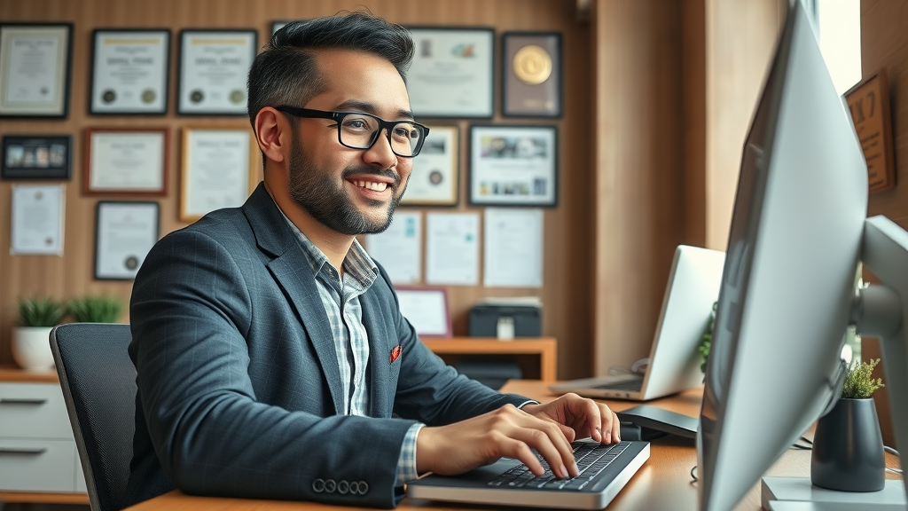 business owner updating Google business profile for local search ranking
