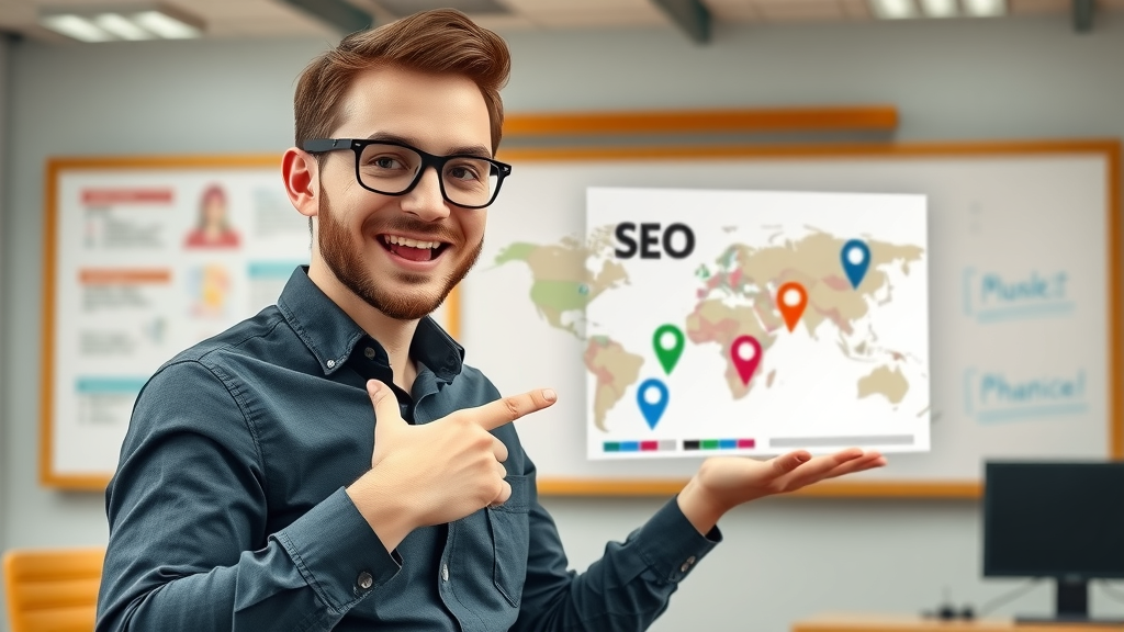 digital marketer explaining local search ranking and SEO concepts using a digital map