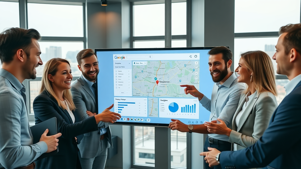 professional business team reviewing Google Maps analytics for local business growth strategies