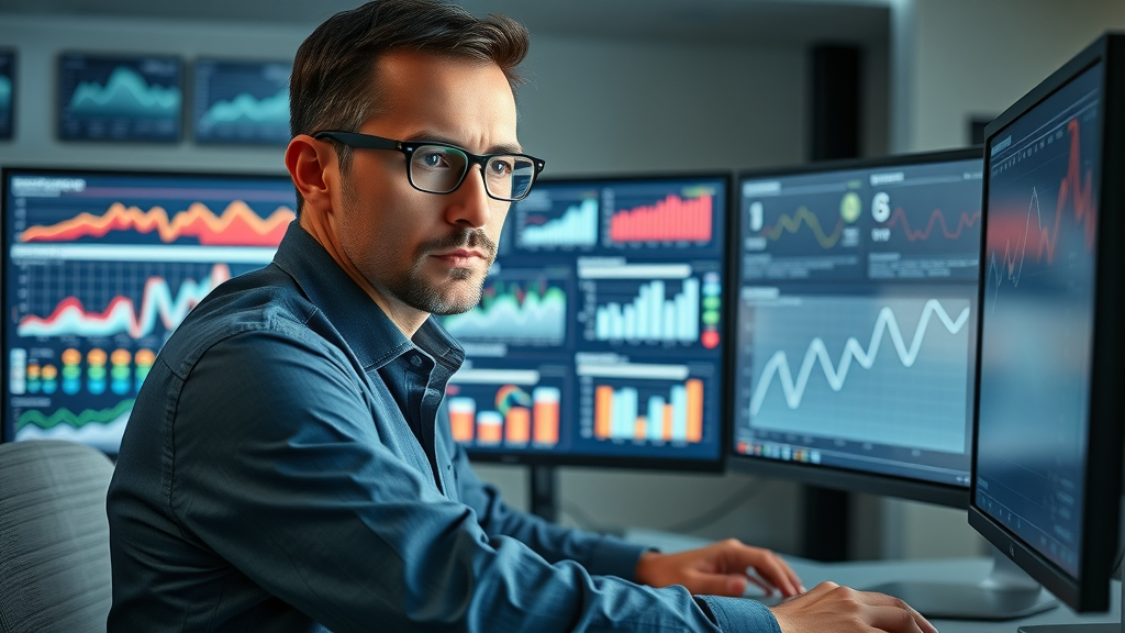 analyst focused on brand reputation metrics using a digital dashboard