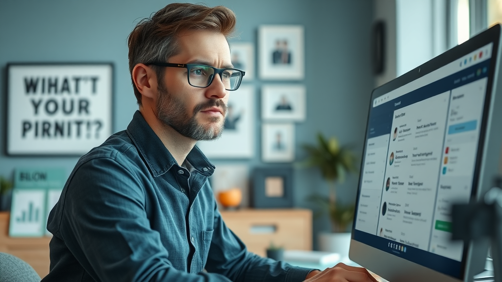 Marketing manager practicing customer reviews management by analyzing customer feedback on a computer screen