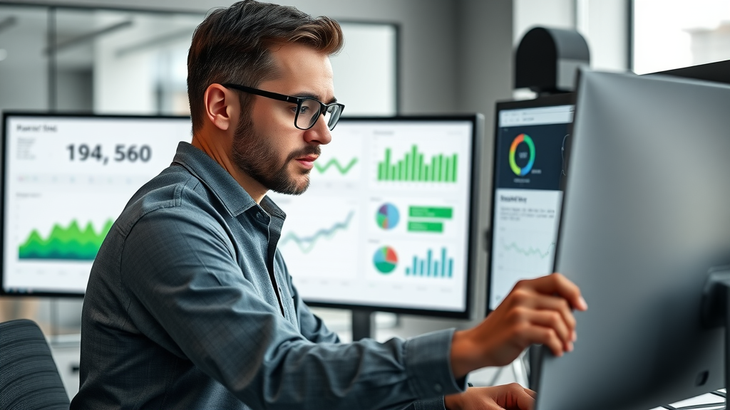 analyst reviewing dashboard with key local SEO performance metrics