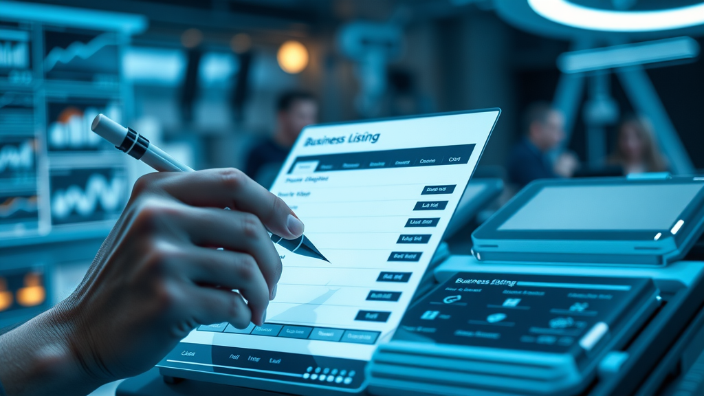 Detailed business listing optimization form being filled out on a digital touchscreen