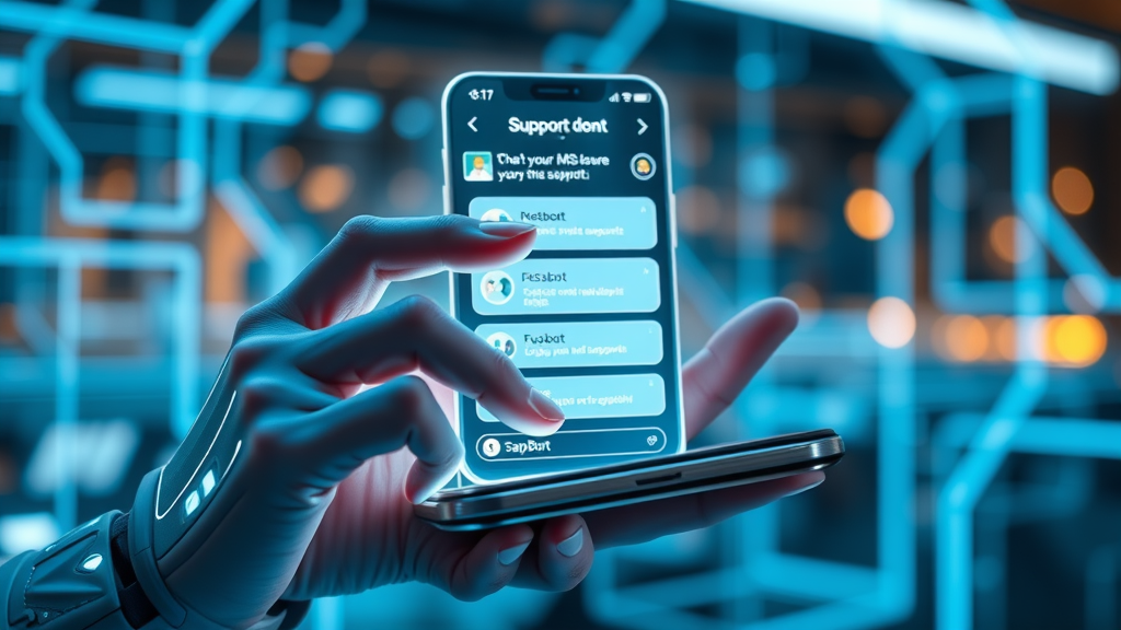 cutting-edge, automated SMS chatbot interface interacting with customer on smartphone. customer engagement sms.
