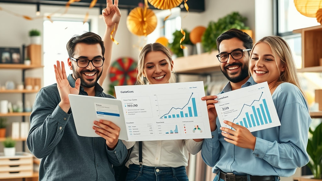 Customer reviews management success story team celebrates growth and positive feedback