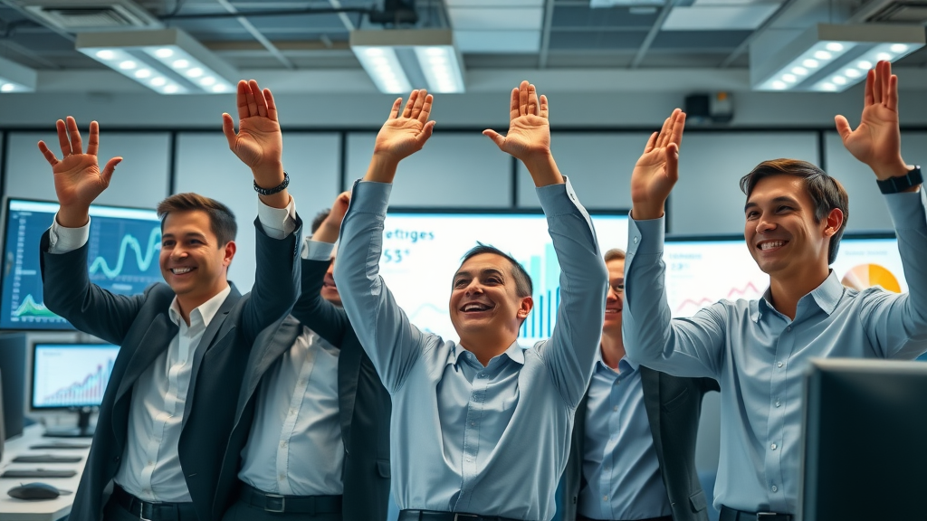 google business success story - business team celebrating explosive growth metrics