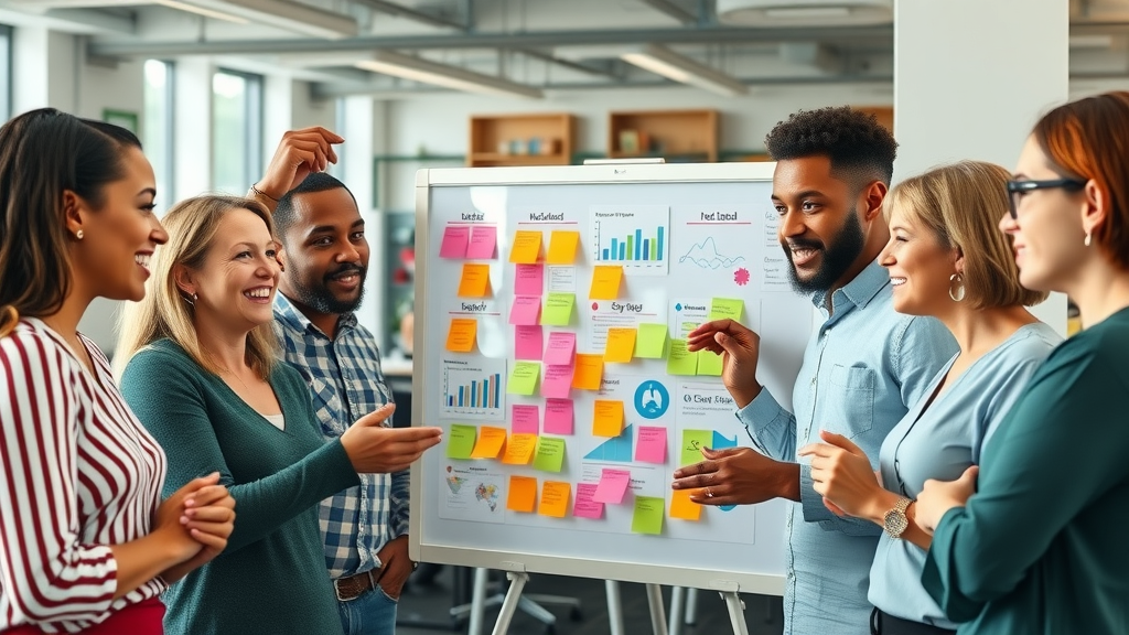 vibrant group of diverse marketers brainstorming social media post ideas
