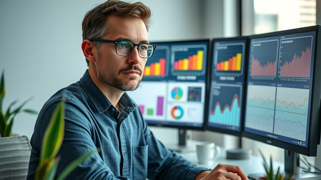 marketing analyst reviewing target audience data for media reach