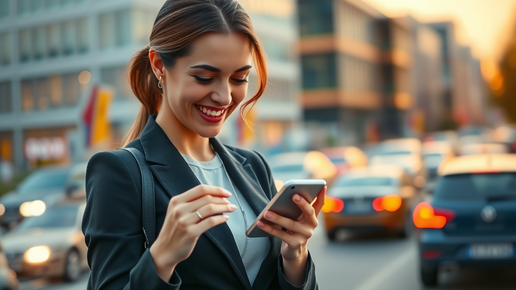 businesswoman enjoying personalized sms marketing offer, text message personalization drives engagement
