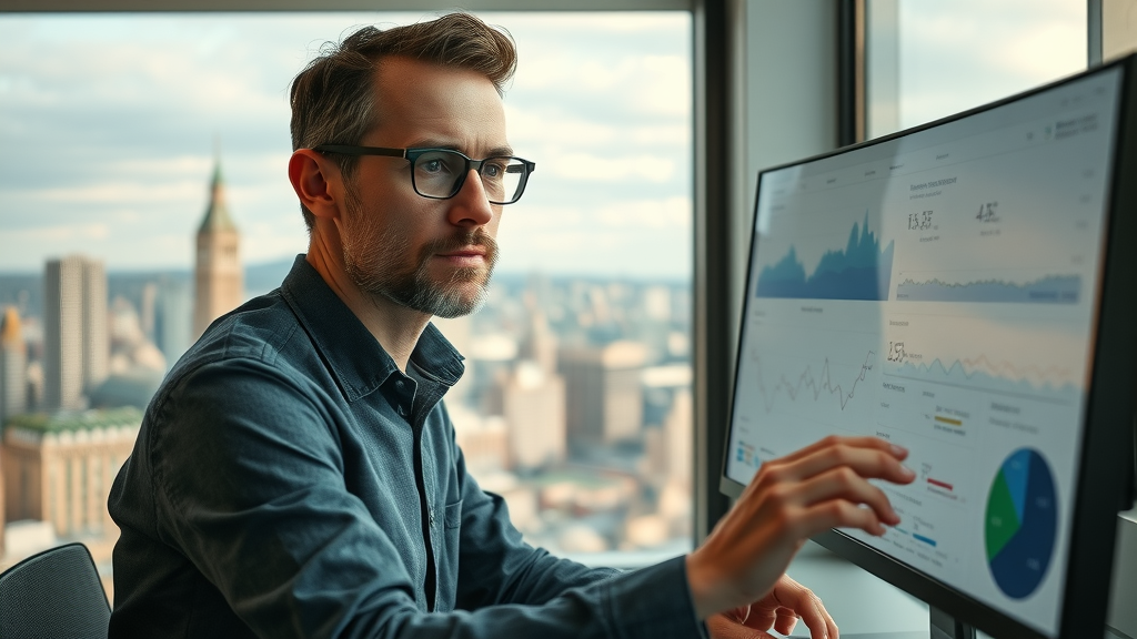 marketer analyzing local keyword research analytics for local seo strategy, search engine data