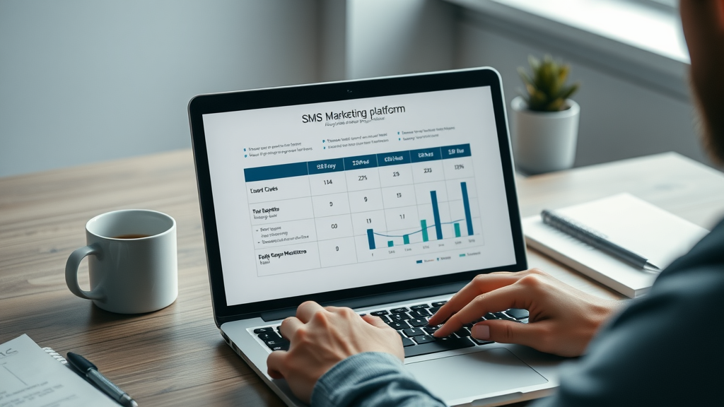 marketing platform sleek comparison chart interface on laptop screen for sms marketing