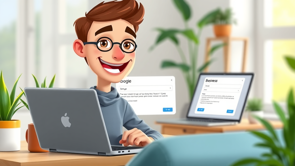 google my business profile friendly person on laptop step-by-step business setup