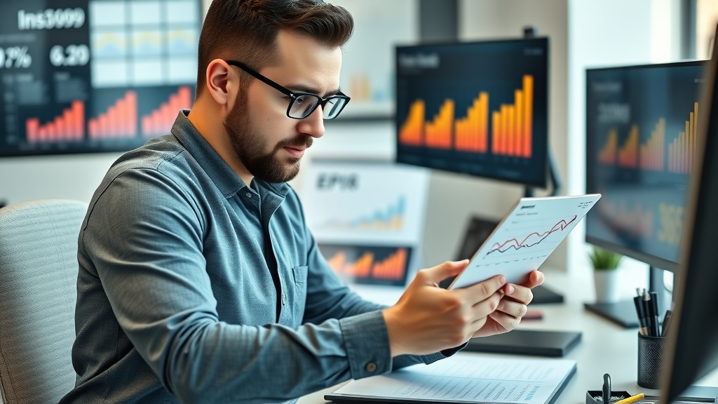 marketer analyzing email marketing benchmarks on digital dashboard