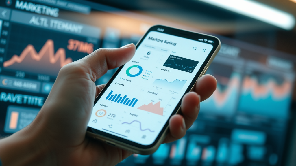 sms marketing software mobile dashboard displaying graphs, statistics, text message bubbles