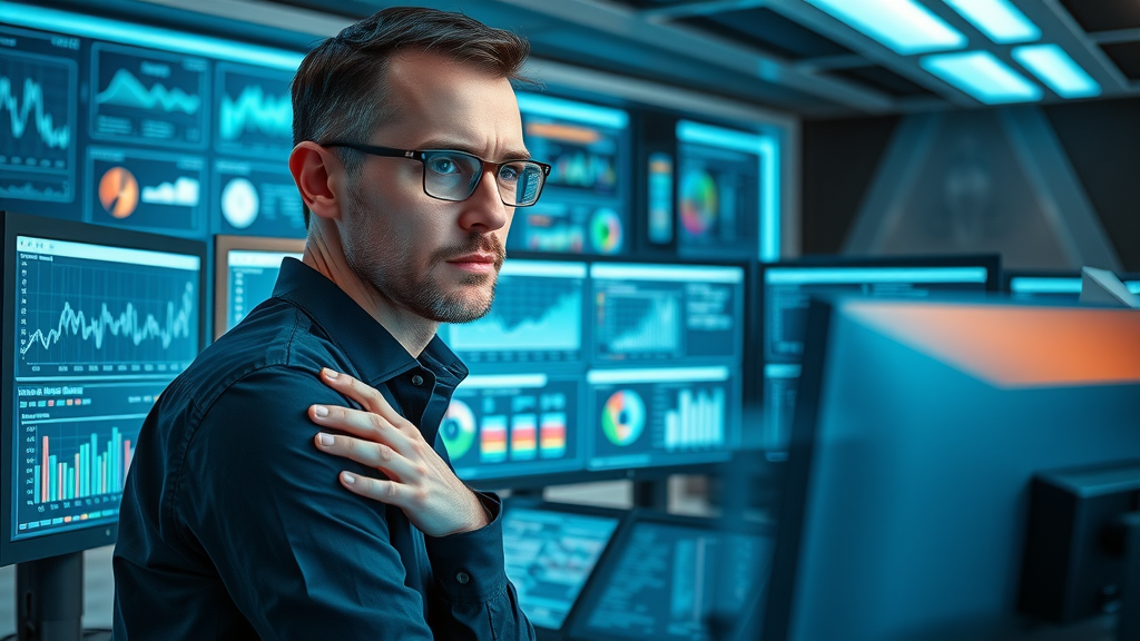 Marketer tracking user behavior patterns and adjusting demographic filters for effective email segmentation in a high-tech workspace, holographic displays visible