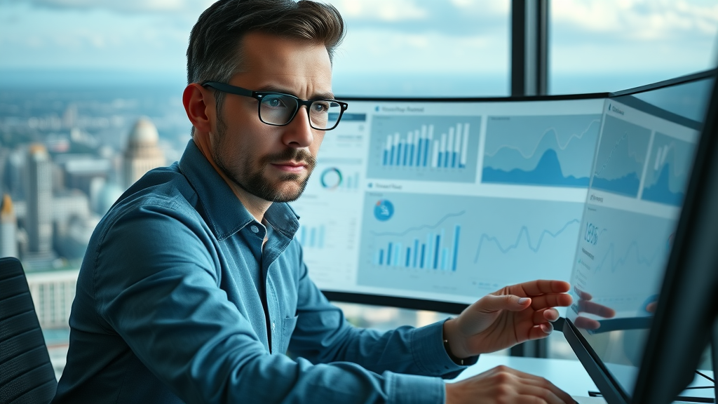 business analyst reviewing Google Maps Marketing analytics dashboard for business growth