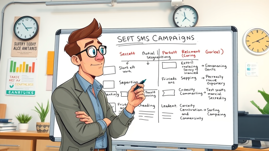 sms marketing strategies creative segmentation and campaign scheduling drawn on whiteboard