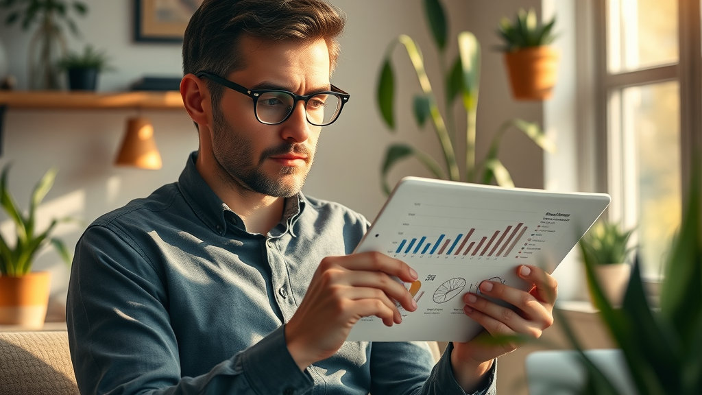 Analytical marketer examining audience insights charts on a tablet - analyzing best times to post on social media