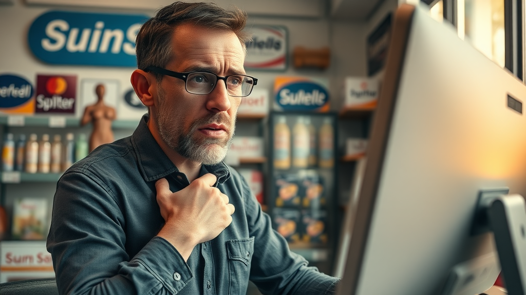 Small business owner reviewing negative search results and articles online