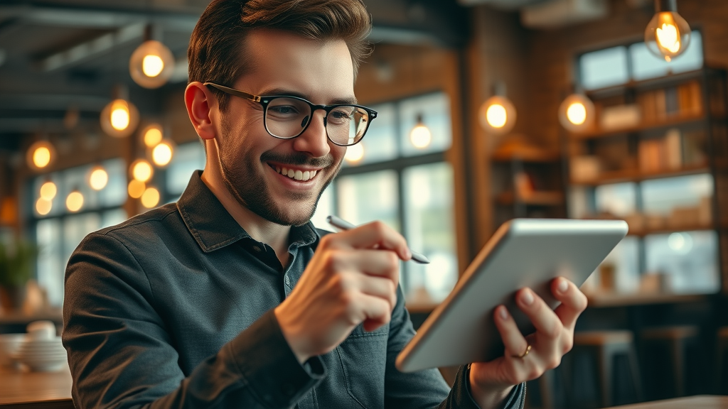 creative professional designing social media content on tablet