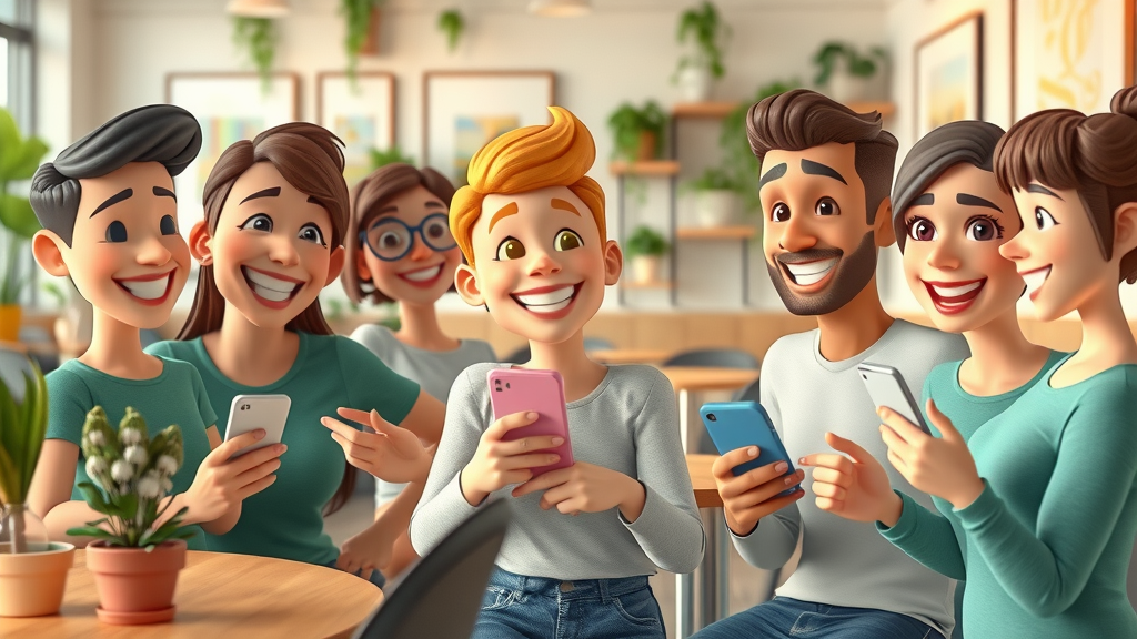 Group of happy customers leaving positive reviews for local business listing optimization