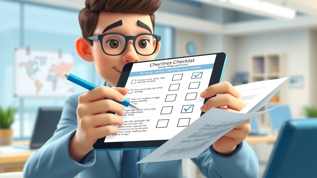 Checklist for business listing optimization on a digital tablet with business documents
