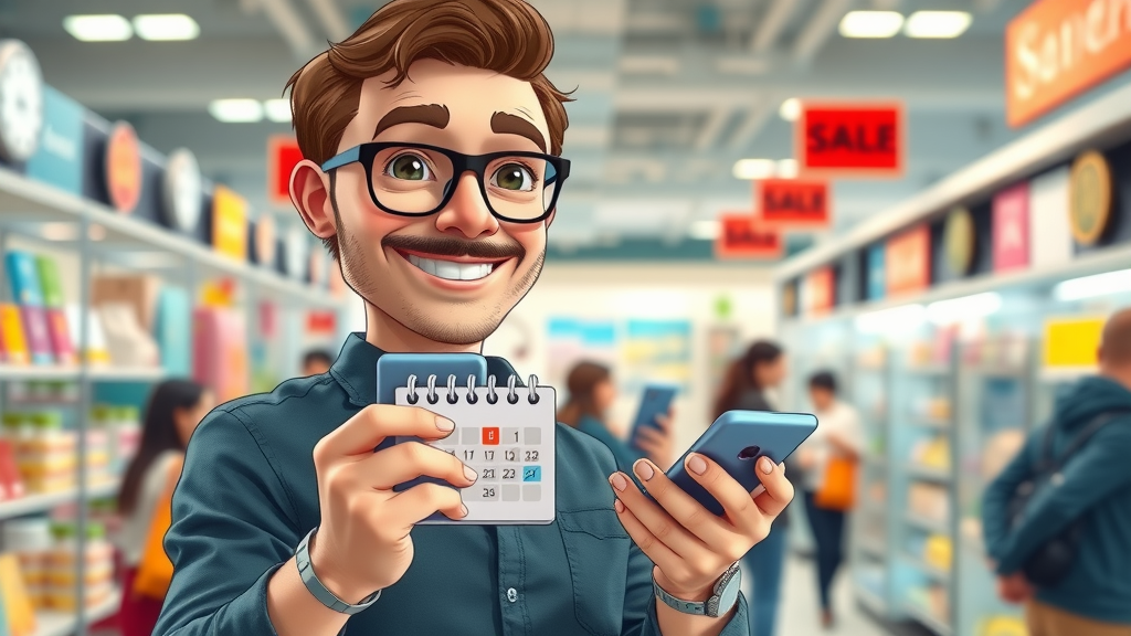 ambitious small business owner scheduling an sms marketing campaign for optimal timing and engagement, with lively retail setting in background