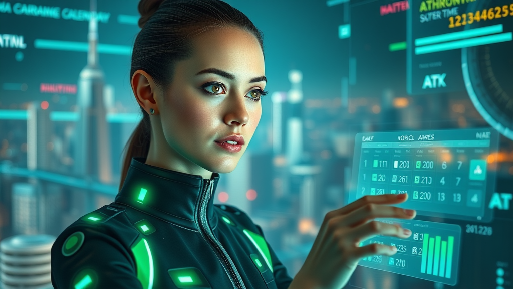 AI managing social media scheduling tools holographic screens future automation