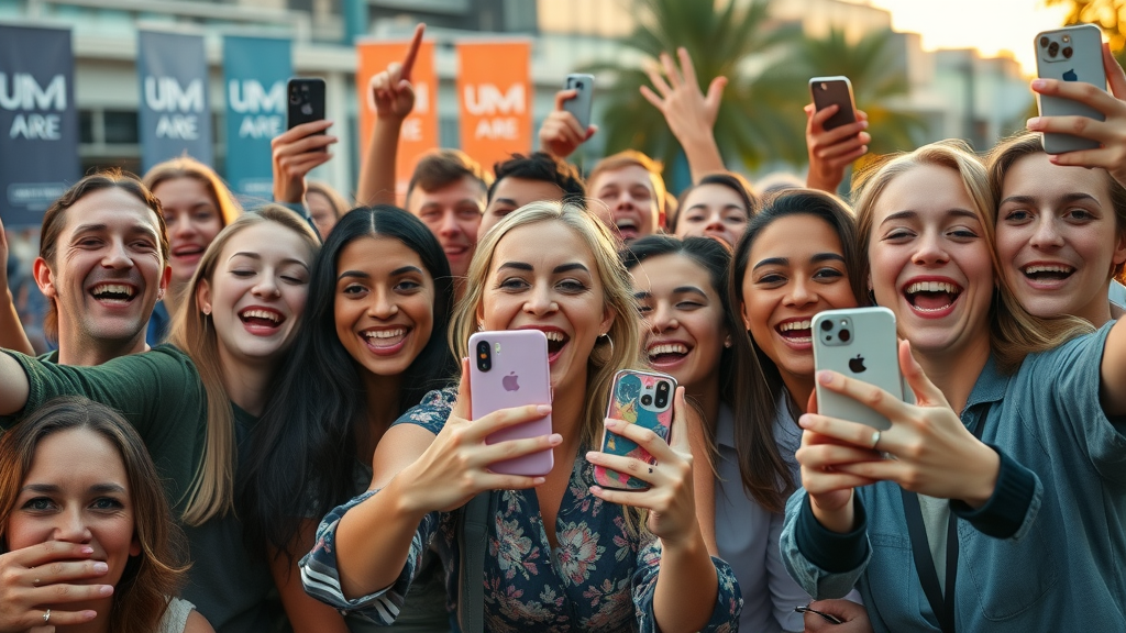 diverse group of users creating and sharing user-generated content, participating in social media challenge, media engagement
